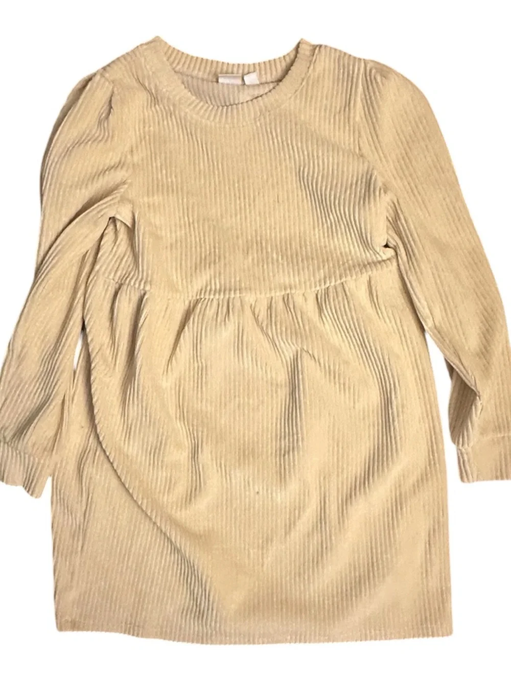 GapKids Girls’ Ribbed Corduroy-Look Dress, Cream, Long Sleeve, Size 8